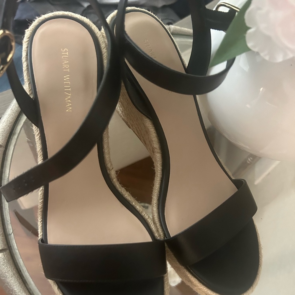 Stuart Weitzman Black Espadrille Wedge Sandals